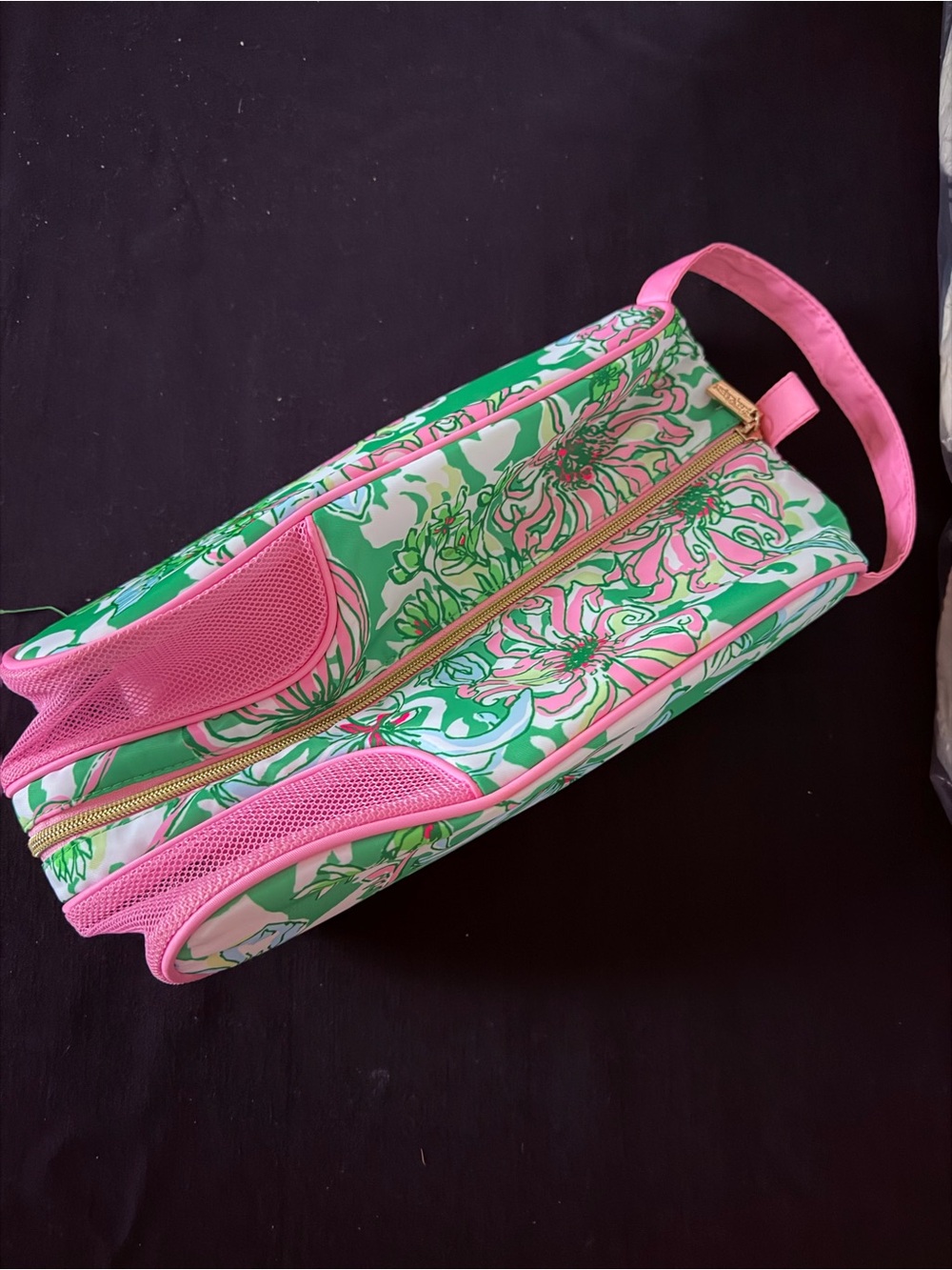 Lilly Pulitzer Shoe Bag Pink/Green Floral Zip Closure NWOT